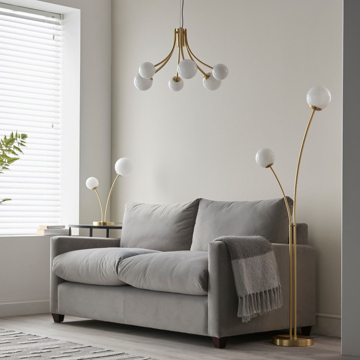 Bloom 6 Light Satin Brass & Opal Ceiling Pendant