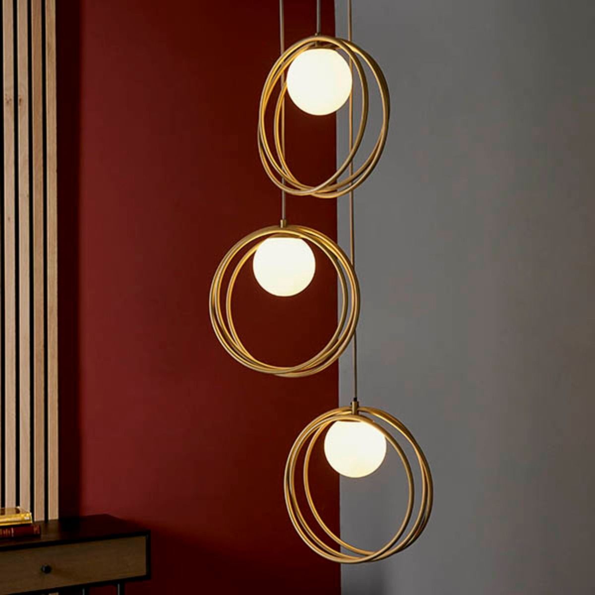 Mar 3 Light Brushed Gold Pendant Ceiling Light