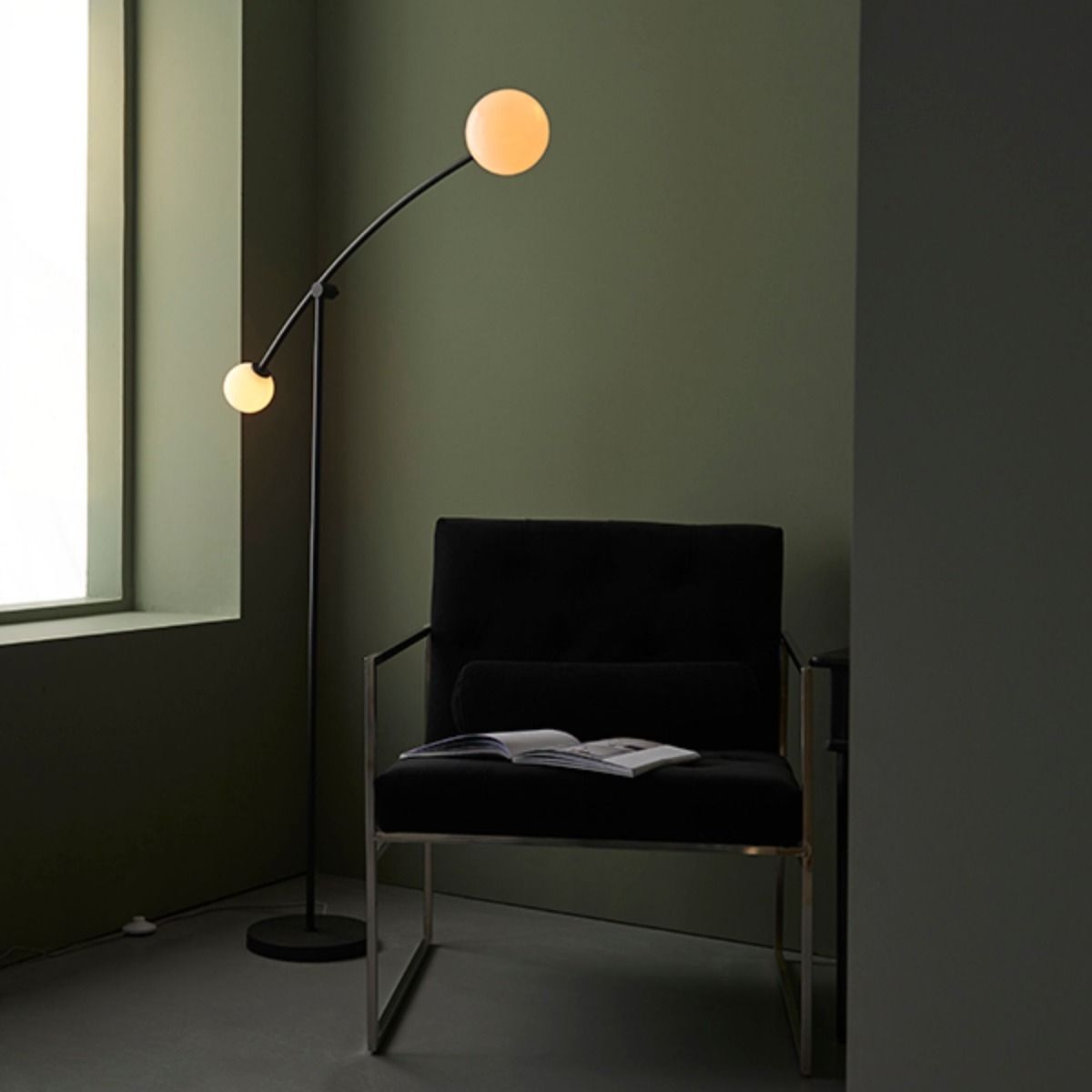 Izaro 2 Light Black and Opal Floor Lamp
