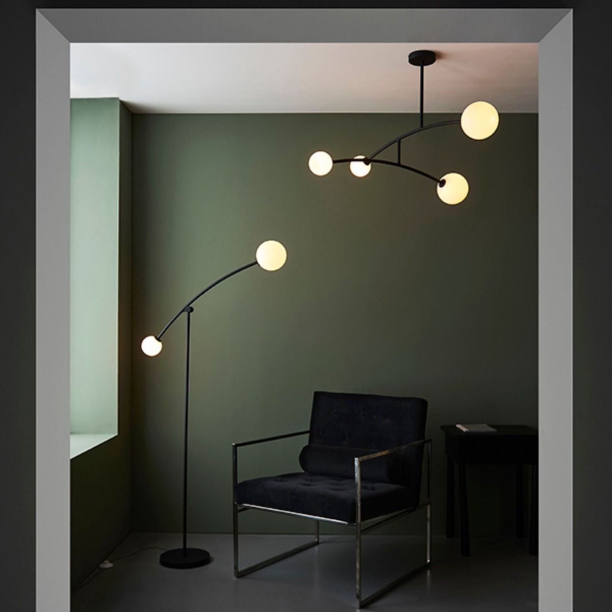 Izaro 2 Light Black and Opal Floor Lamp
