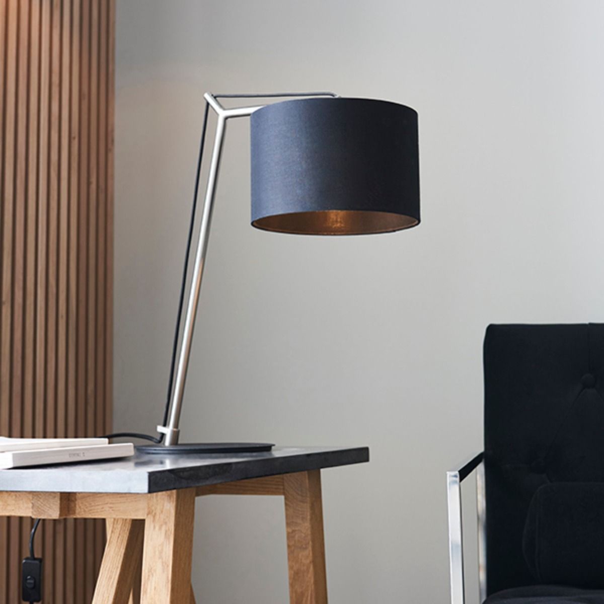 Zaira Nickel and Black Desk Table Lamp