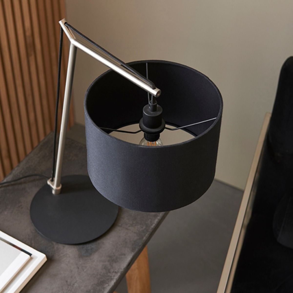Zaira Nickel and Black Desk Table Lamp