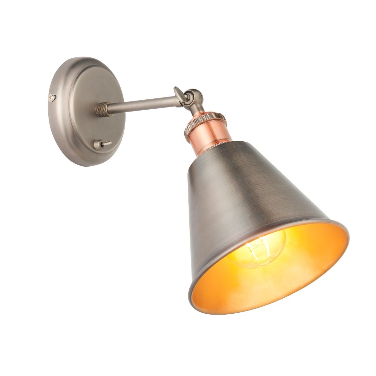 Hal 1 Light Pewter & Copper Wall Light