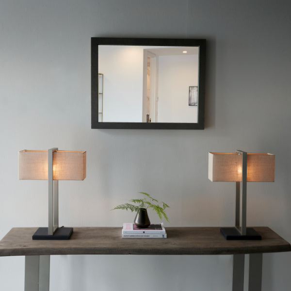 Kote Satin Nickel & Natural Table Lamp