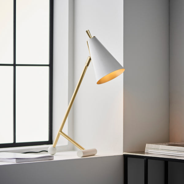 Anzor Cream & Satin Brass Desk Table Lamp