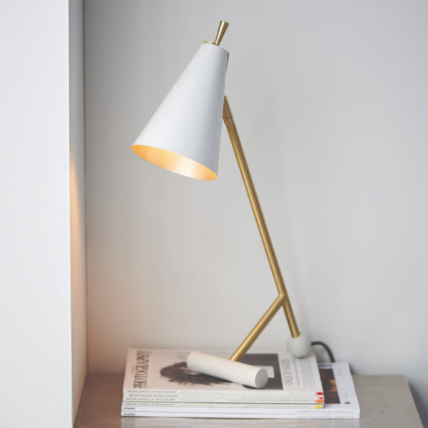 Anzor Cream & Satin Brass Desk Table Lamp
