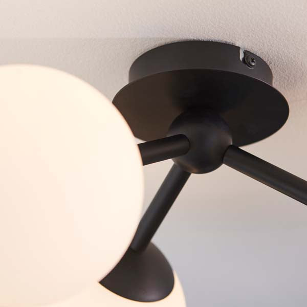 Pulsa Semi Flush Matt Black Ceiling Light IP44