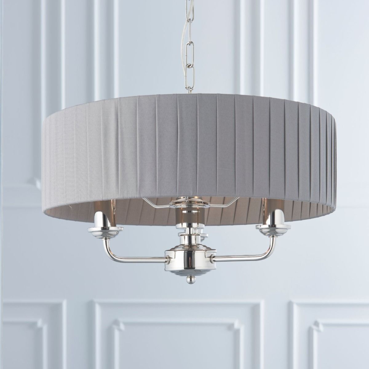 Highclere 3 Light Nickel & Charcoal Pleated Ceiling Pendant