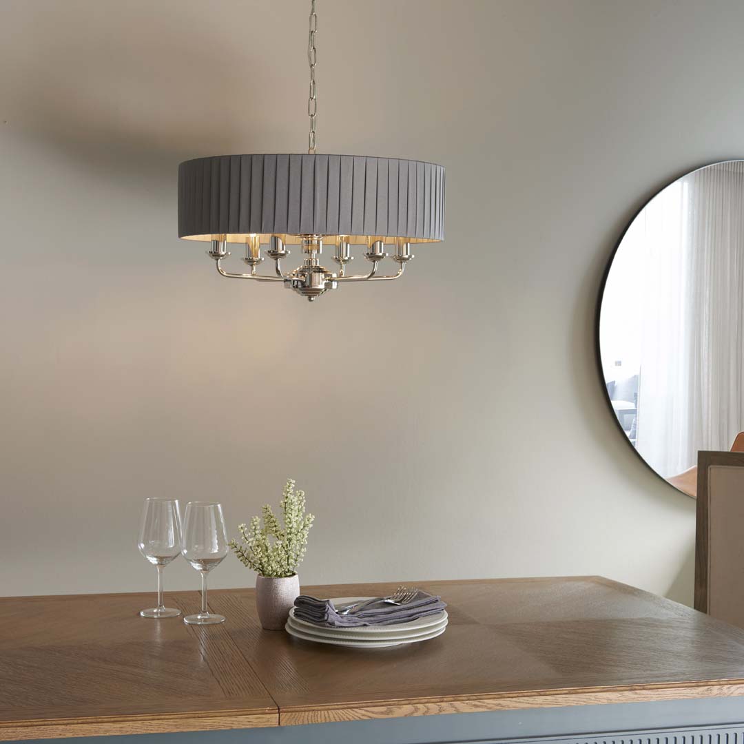 Highclere 6 Light Nickel & Charcoal Pleated Ceiling Pendant