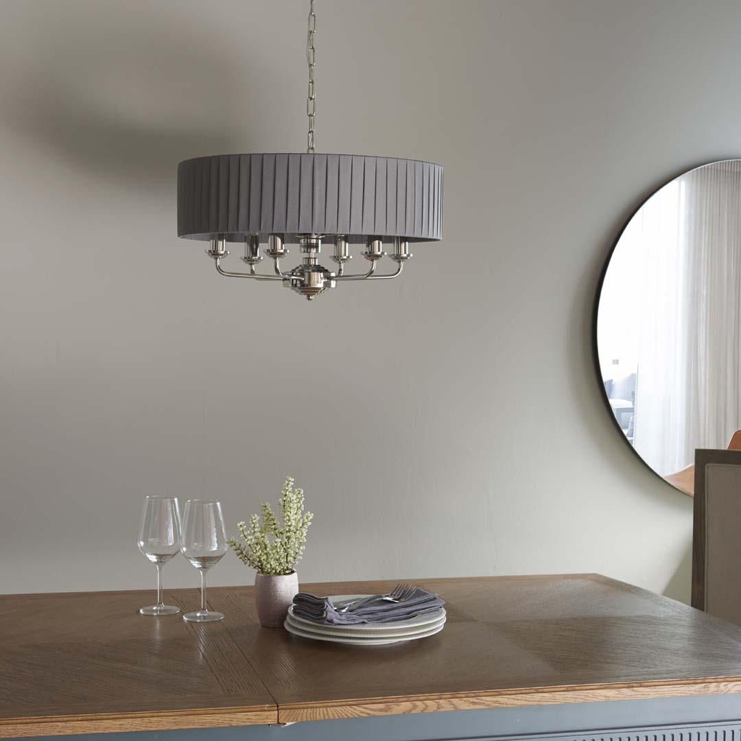 Highclere 6 Light Nickel & Charcoal Pleated Ceiling Pendant