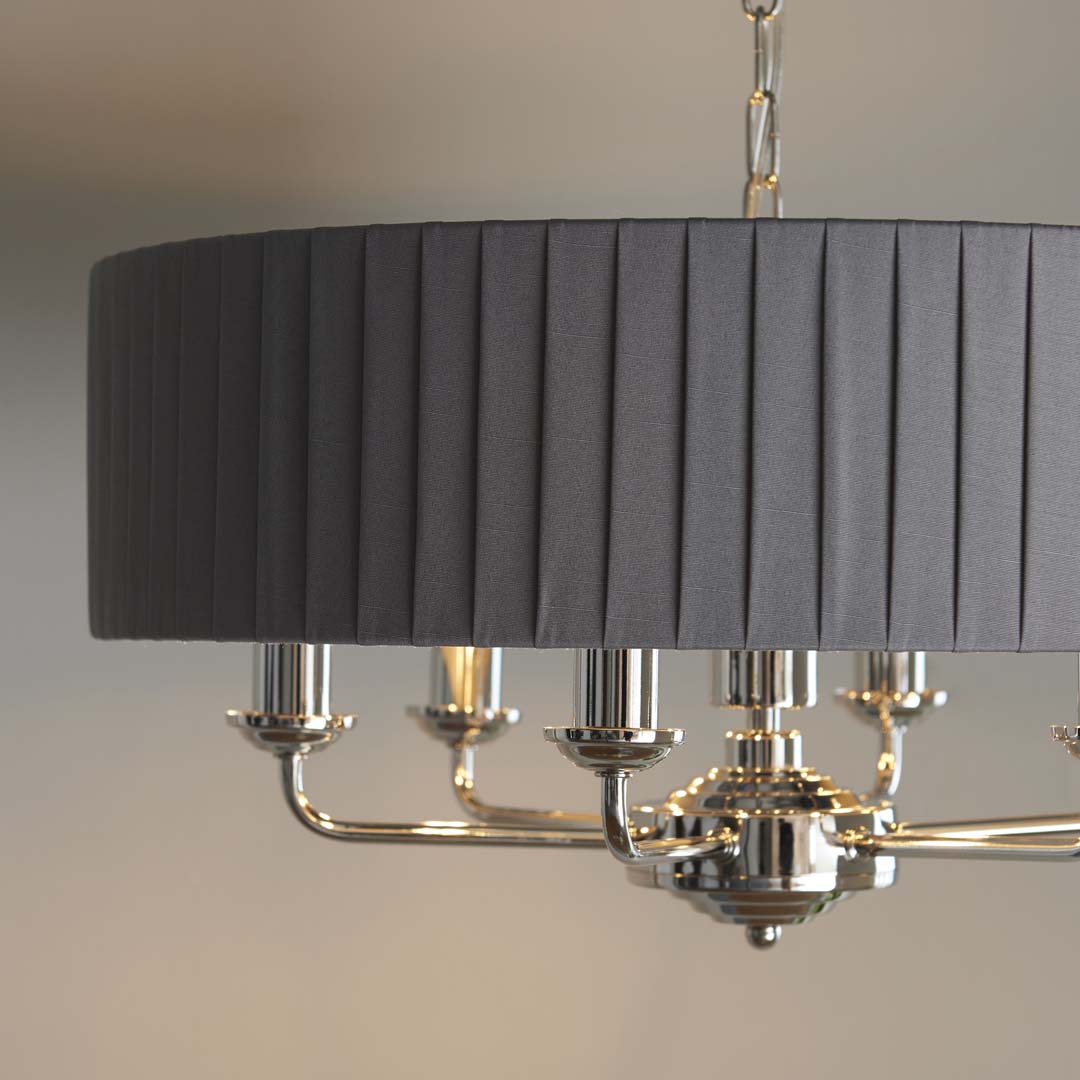 Highclere 6 Light Nickel & Charcoal Pleated Ceiling Pendant