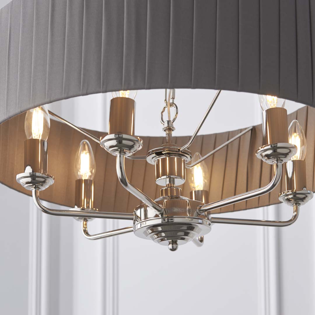 Highclere 6 Light Nickel & Charcoal Pleated Ceiling Pendant