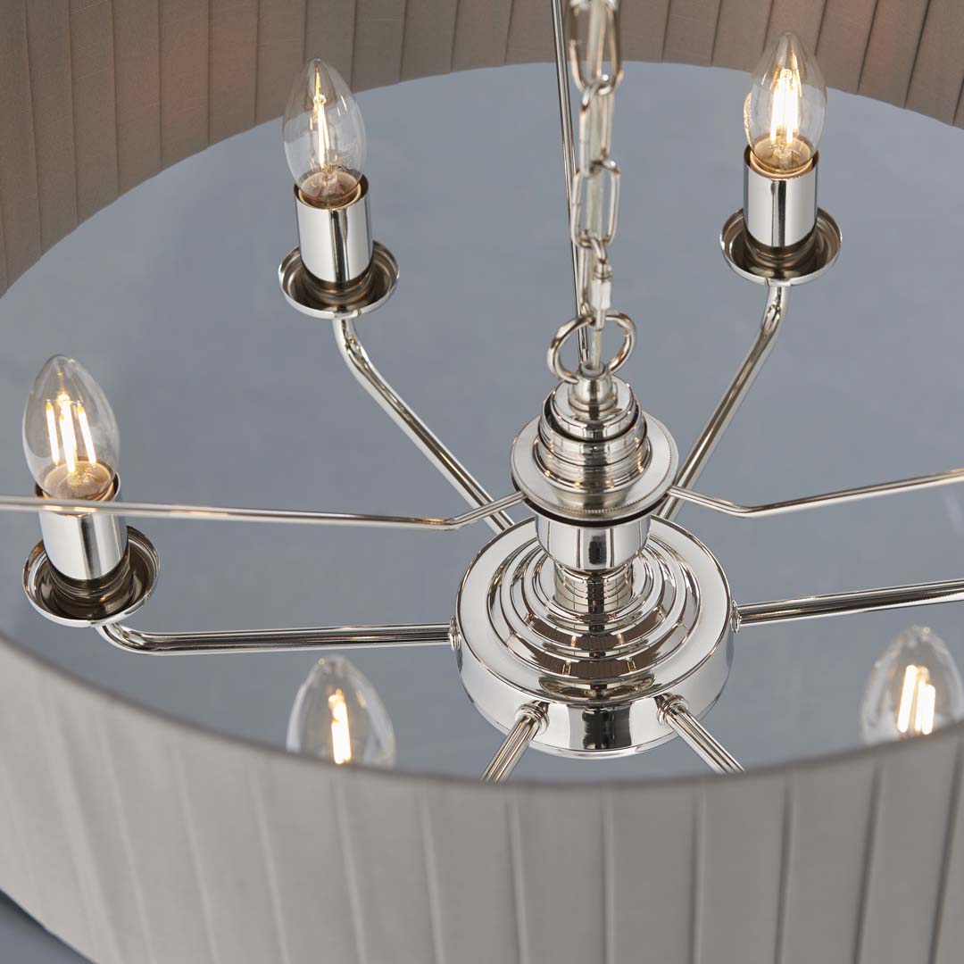 Highclere 6 Light Nickel & Charcoal Pleated Ceiling Pendant