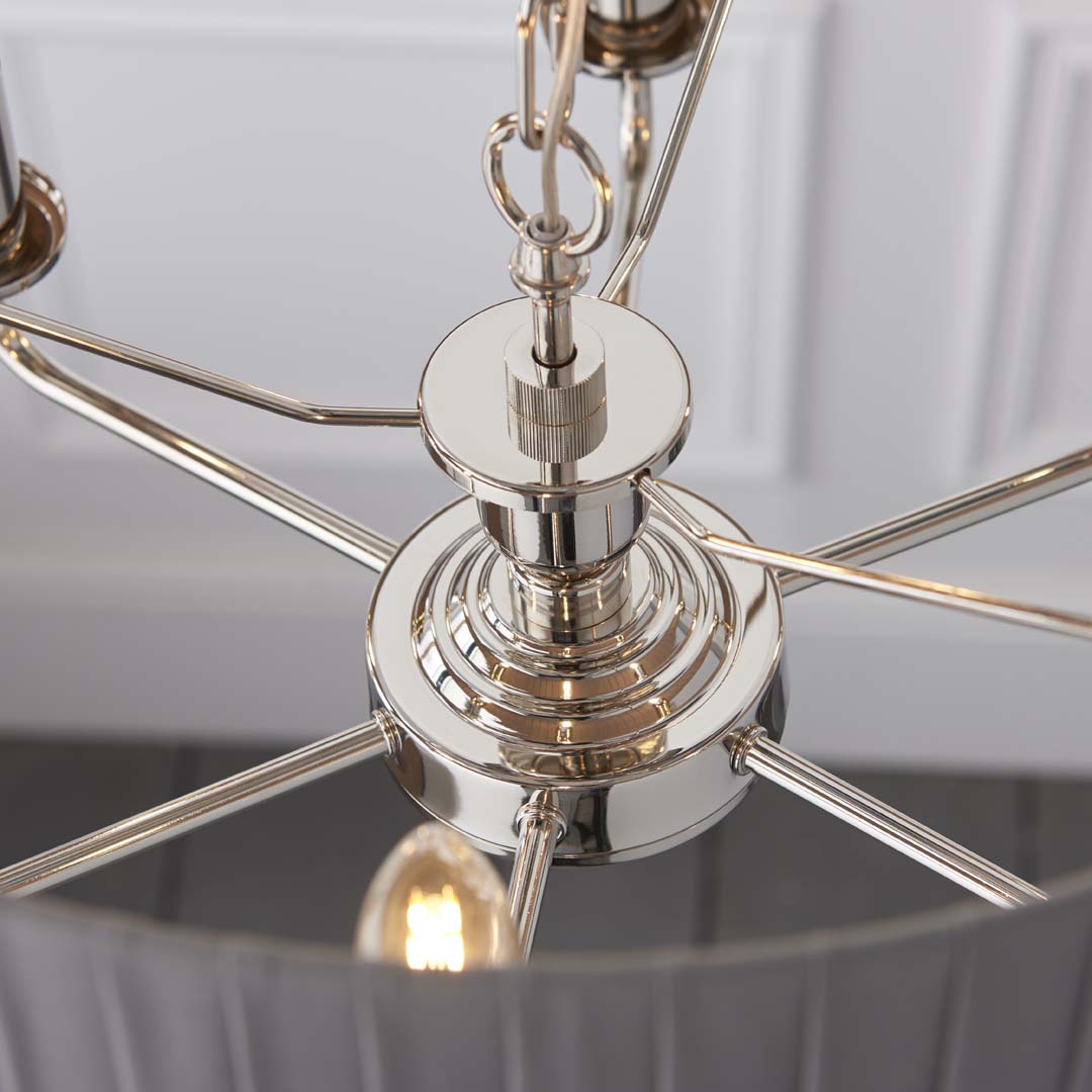 Highclere 6 Light Nickel & Charcoal Pleated Ceiling Pendant