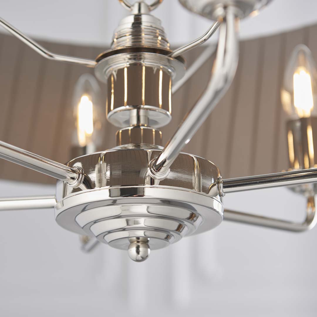 Highclere 6 Light Nickel & Charcoal Pleated Ceiling Pendant