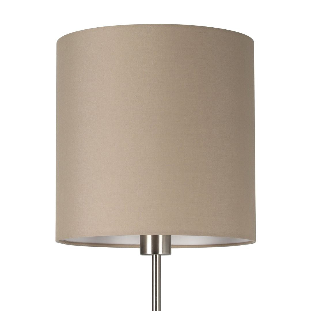 Pasteri Satin Nickel Floor Lamp with Taupe Shade