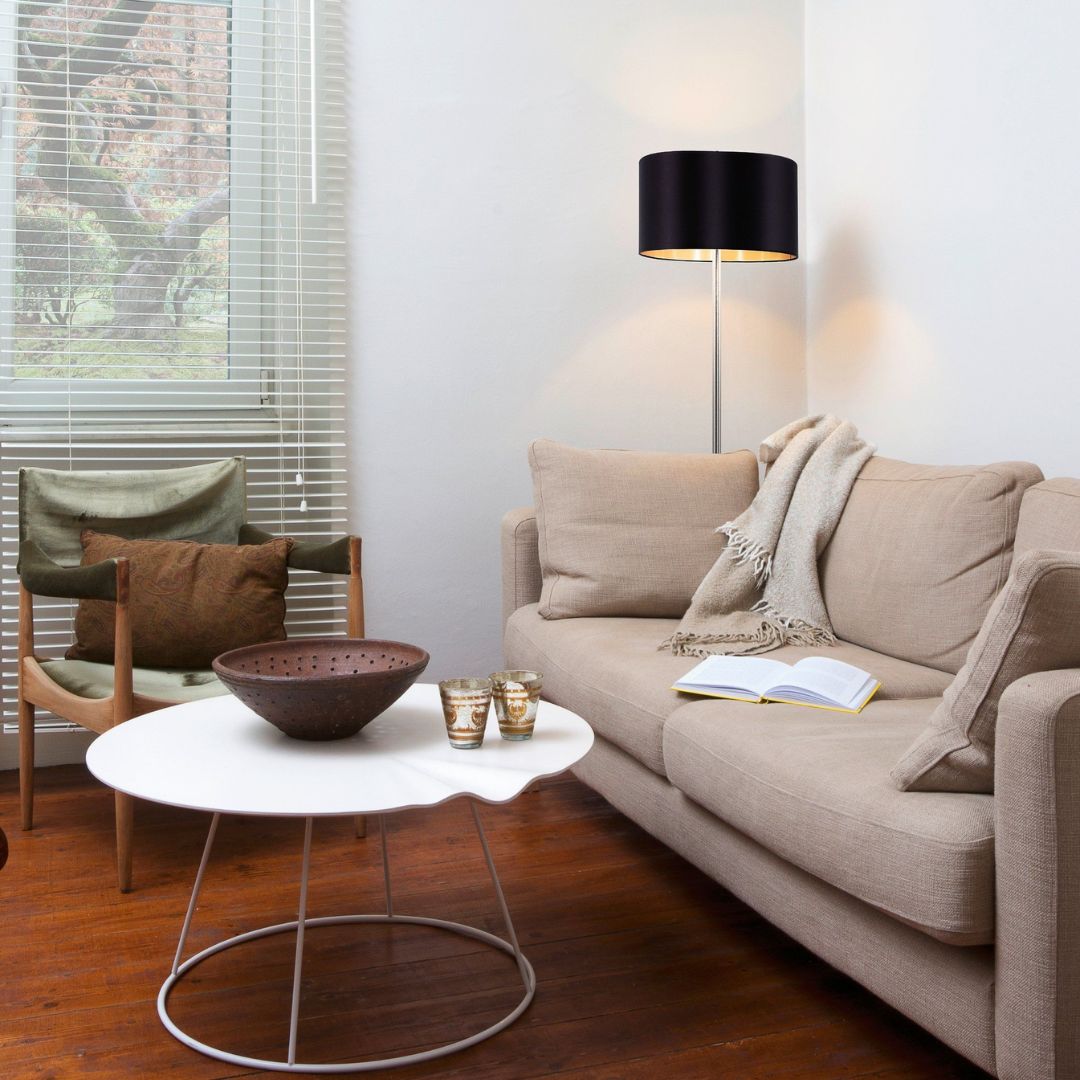 Maserlo Satin Nickel Floor Lamp with Black Shade