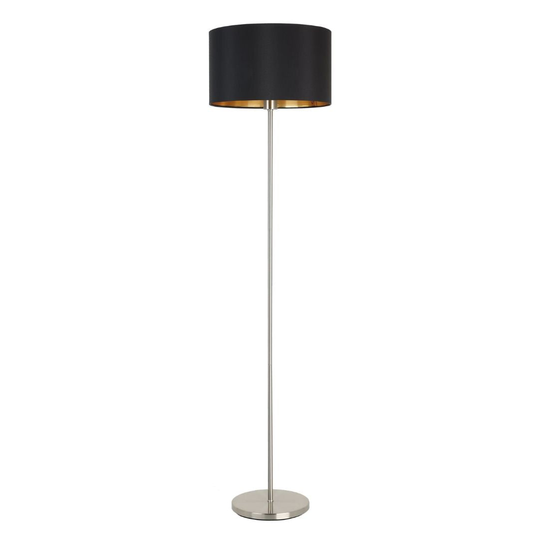 Maserlo Satin Nickel Floor Lamp with Black Shade