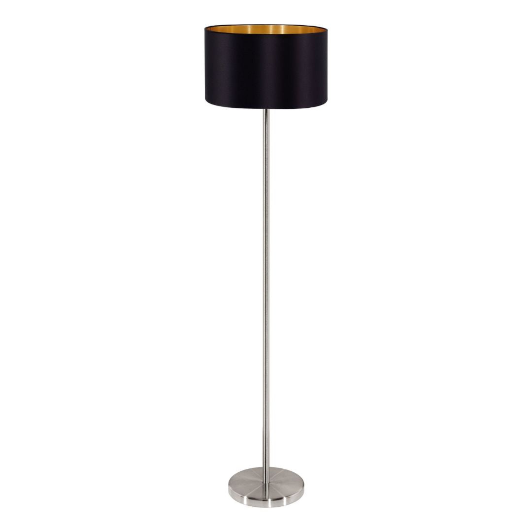 Maserlo Satin Nickel Floor Lamp with Black Shade