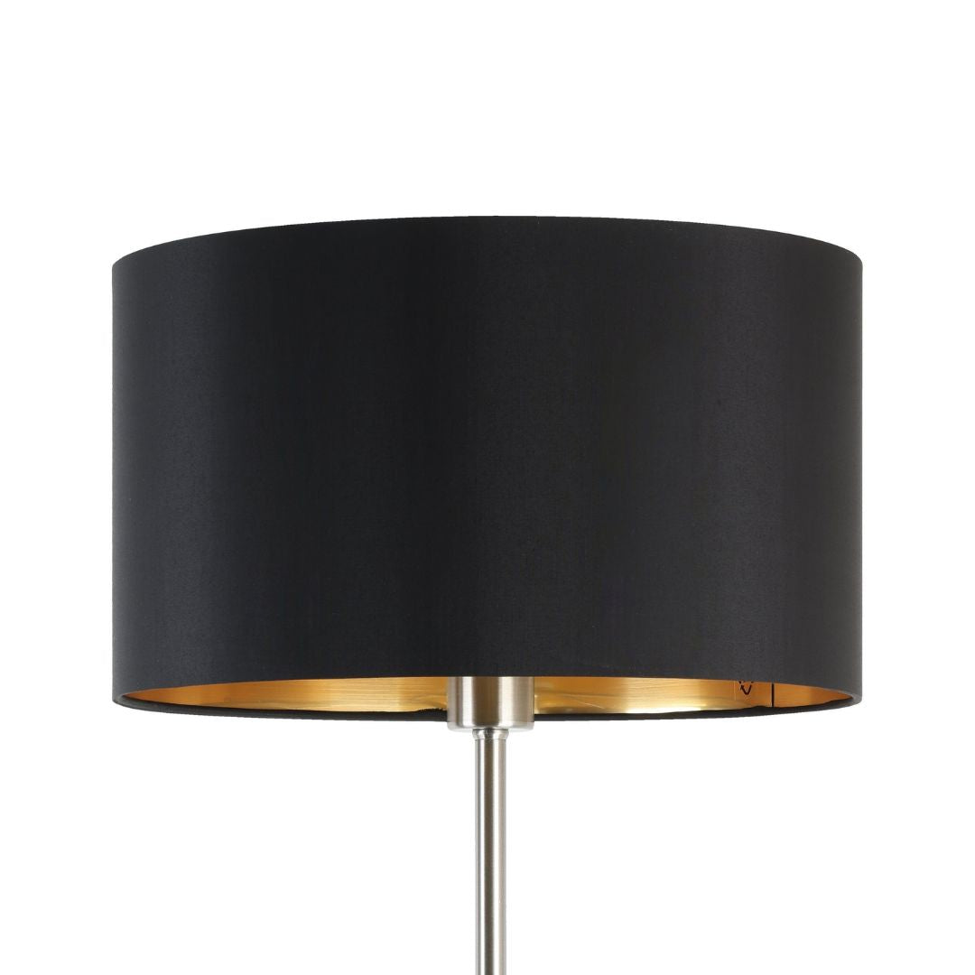 Maserlo Satin Nickel Floor Lamp with Black Shade