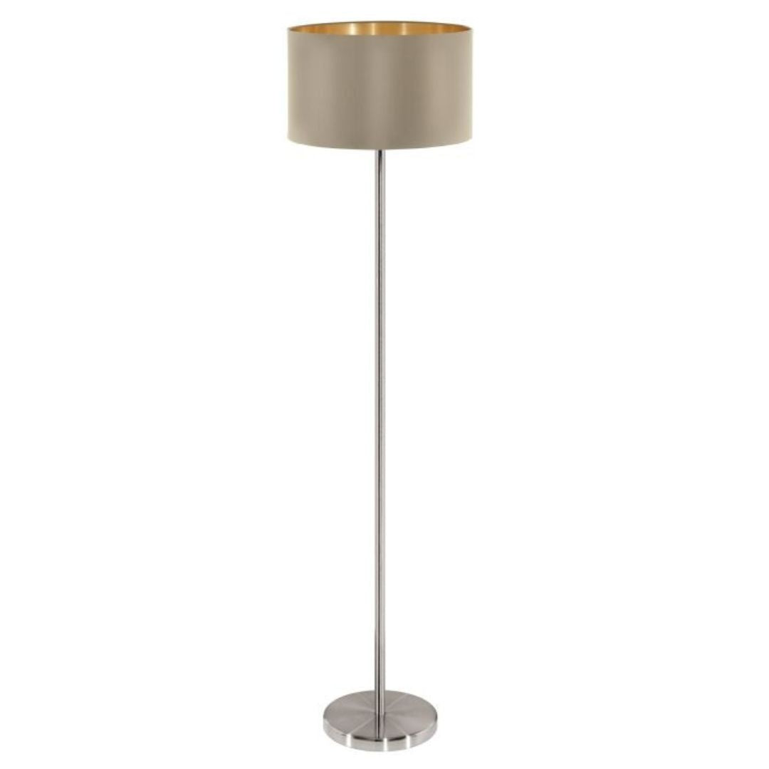 Maserlo Satin Nickel Floor Lamp with Taupe Shade