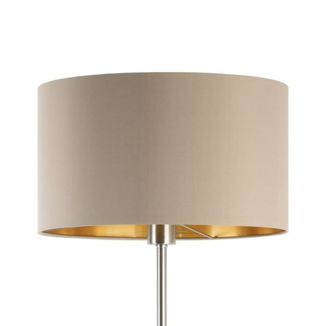 Maserlo Satin Nickel Floor Lamp with Taupe Shade