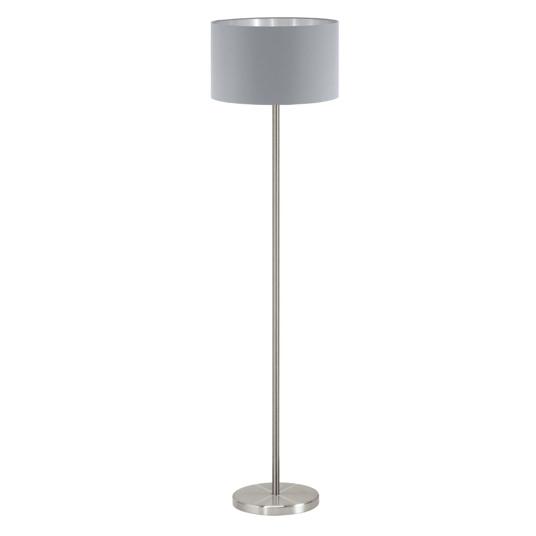 Maserlo Satin Nickel Floor Lamp with Silver Shade