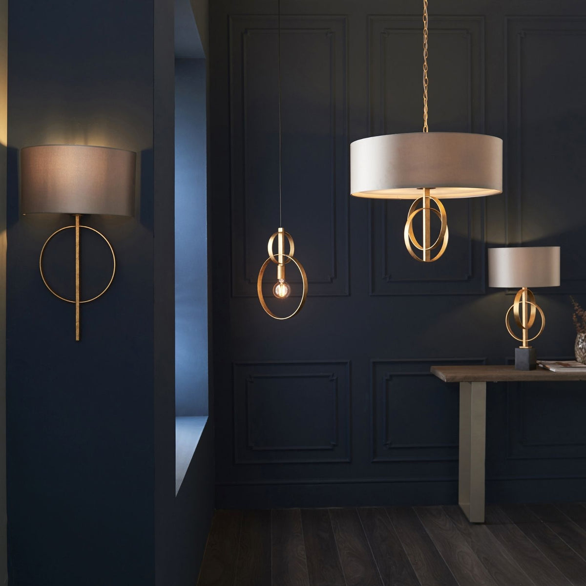 Serenity 3 Light Antique Gold & Mink Pendant Ceiling Light