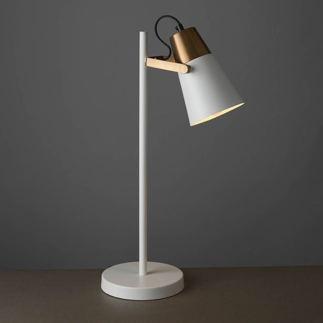Gerik White & Brass Desk Table Lamp