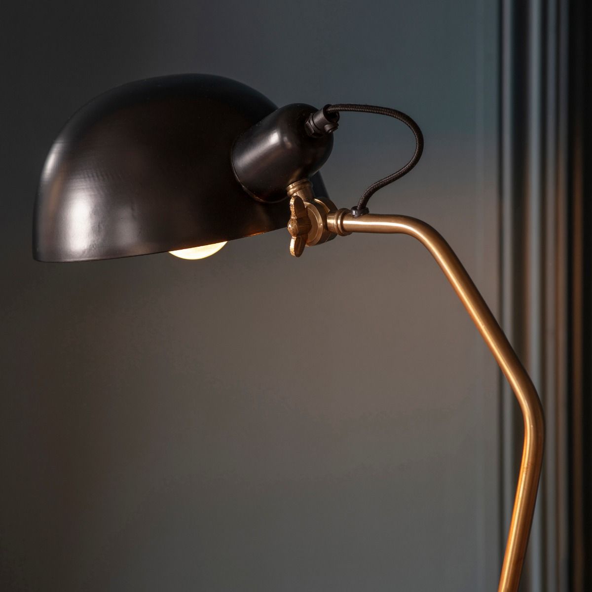 Largo Satin Brass & Black Task Floor Lamp