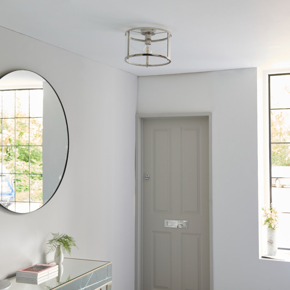 Hopton Flush Polished Nickel Ceiling Light