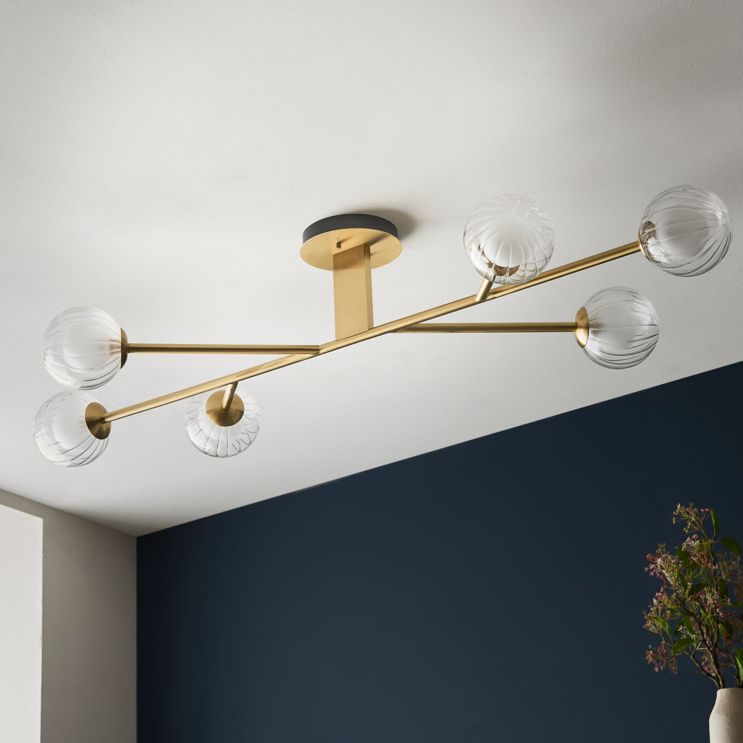 Udo 6 Light Satin Brass Semi Flush Ceiling Light