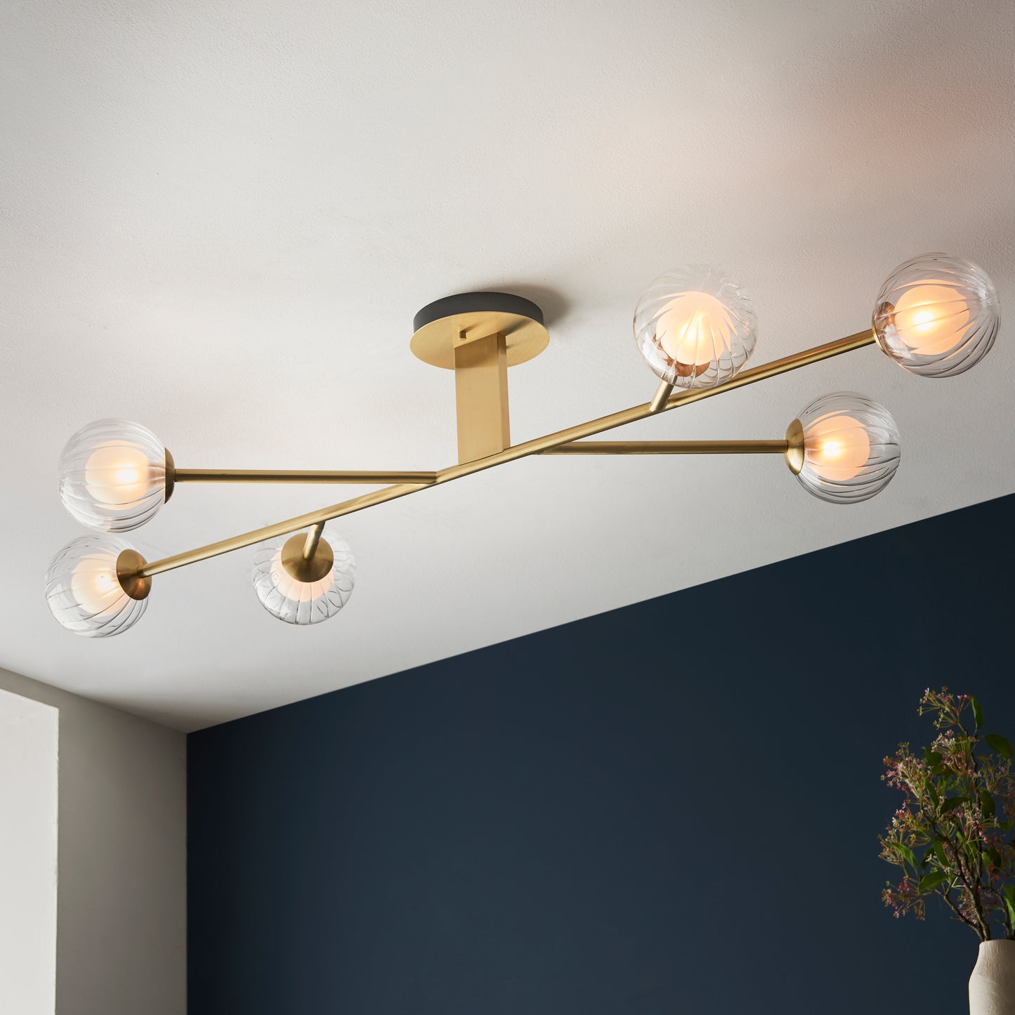 Udo 6 Light Satin Brass Semi Flush Ceiling Light