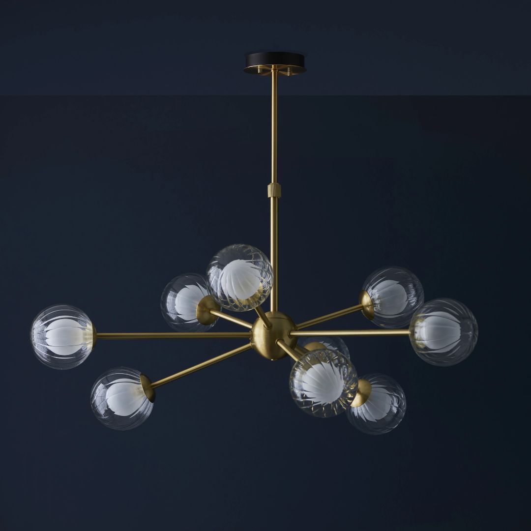 Udo 9 Light sating Brass Ceiling Pendant