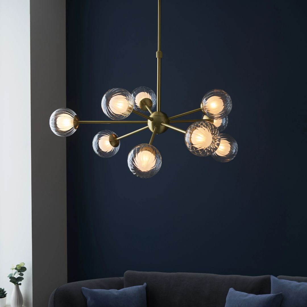 Udo 9 Light sating Brass Ceiling Pendant