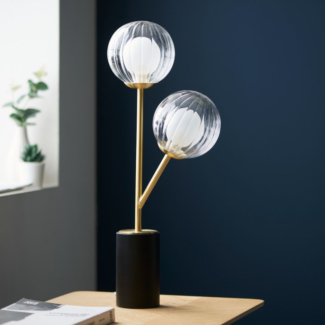 Udo 2 Light Satin Brass Table Lamp with Glass Shades