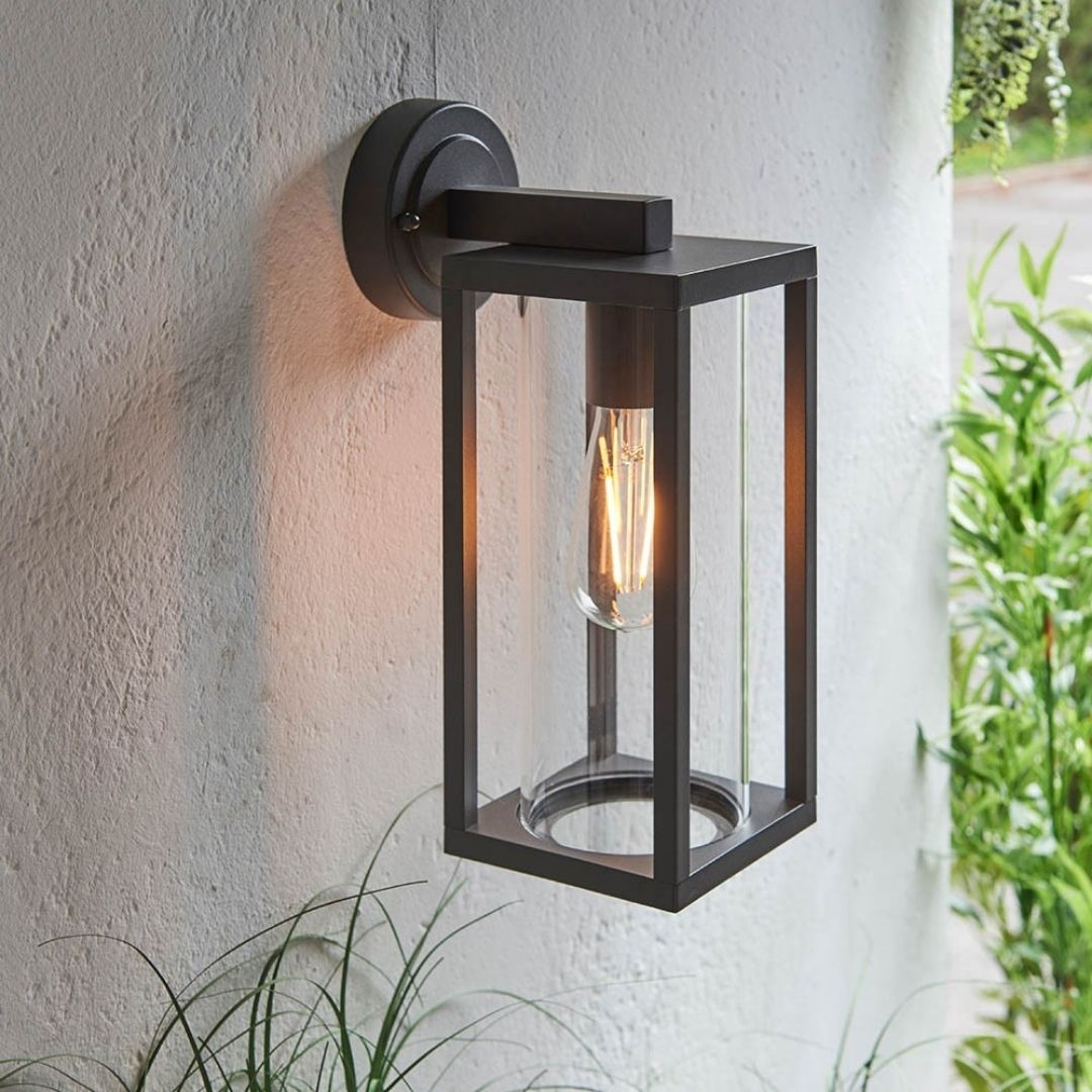 Hamden Black & Glass Outdoor Wall Light