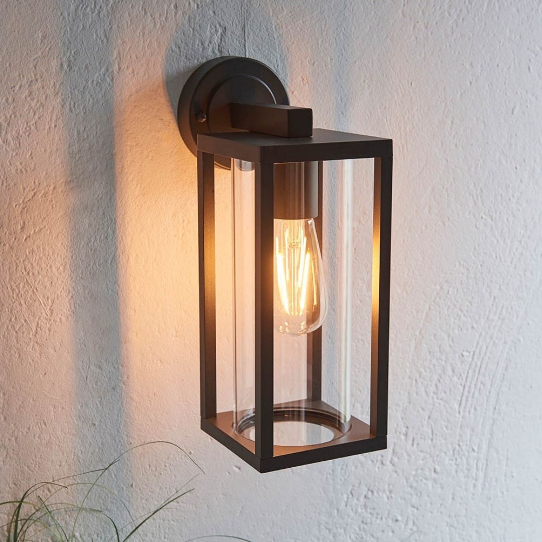 Hamden Black & Glass Outdoor Wall Light