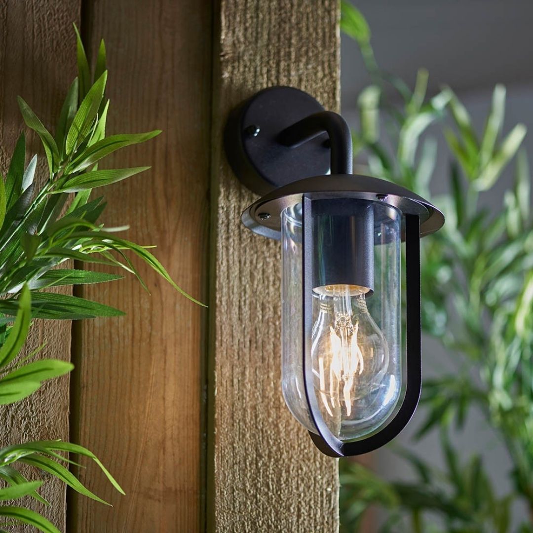 Quinn Matte Black & Clear Outdoor Wall Light