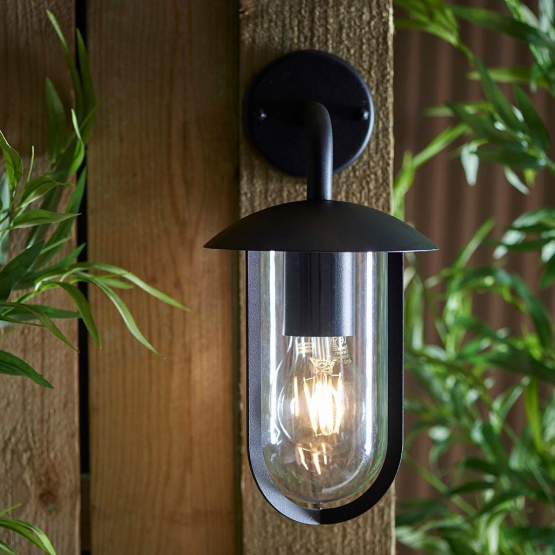 Quinn Matte Black & Clear Outdoor Wall Light