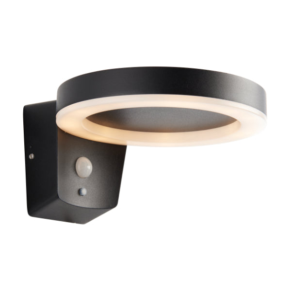 Ebro Outdoor LED IP44 PIR Black Solar Wall Light