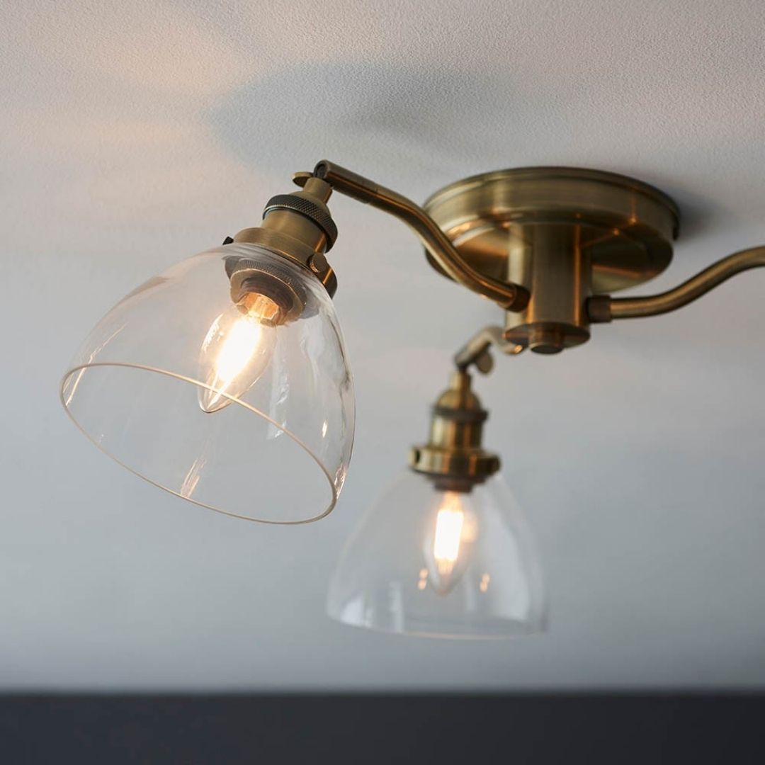 Hansen 3 Light Semi Flush Antique Brass Ceiling Light