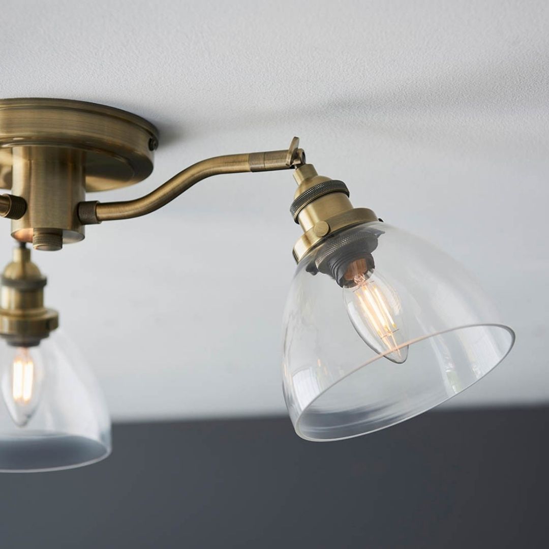 Hansen 3 Light Semi Flush Antique Brass Ceiling Light