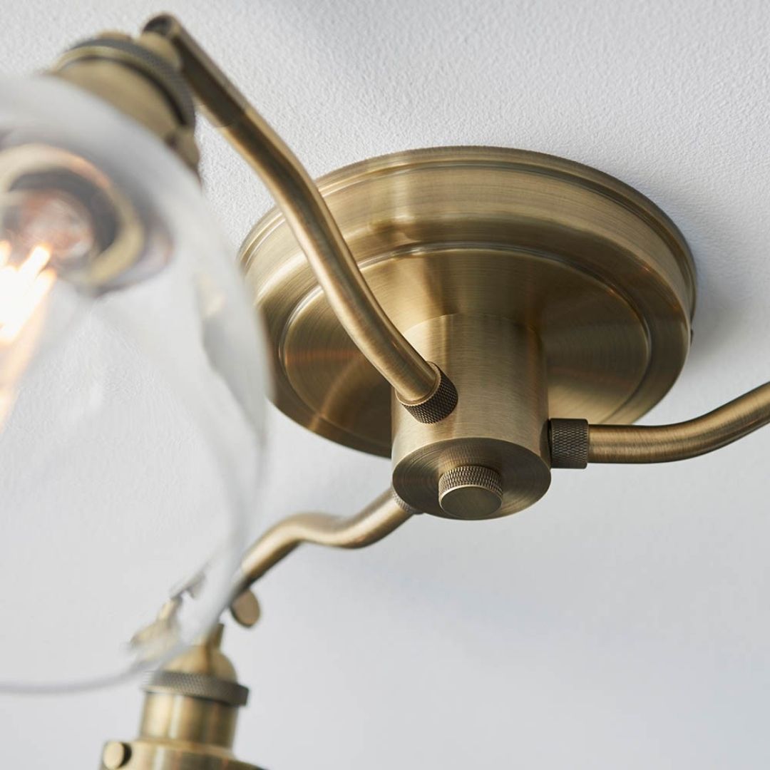 Hansen 3 Light Semi Flush Antique Brass Ceiling Light
