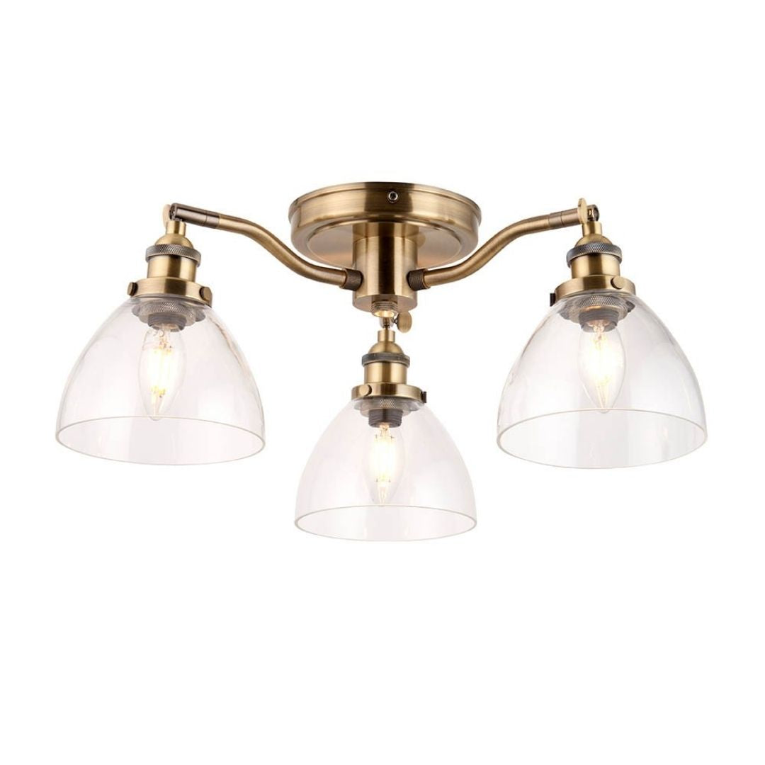 Hansen 3 Light Semi Flush Antique Brass Ceiling Light