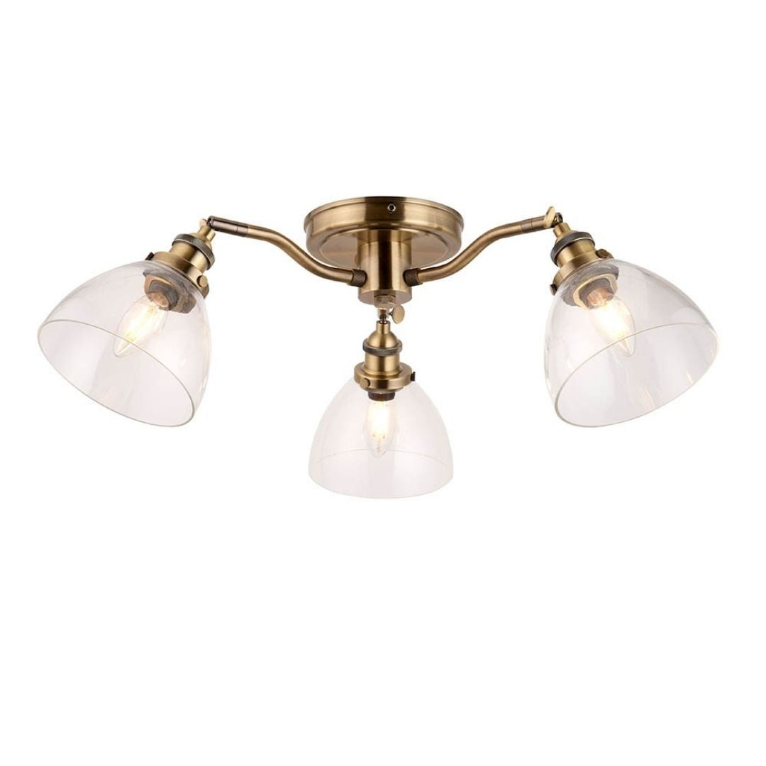 Hansen 3 Light Semi Flush Antique Brass Ceiling Light