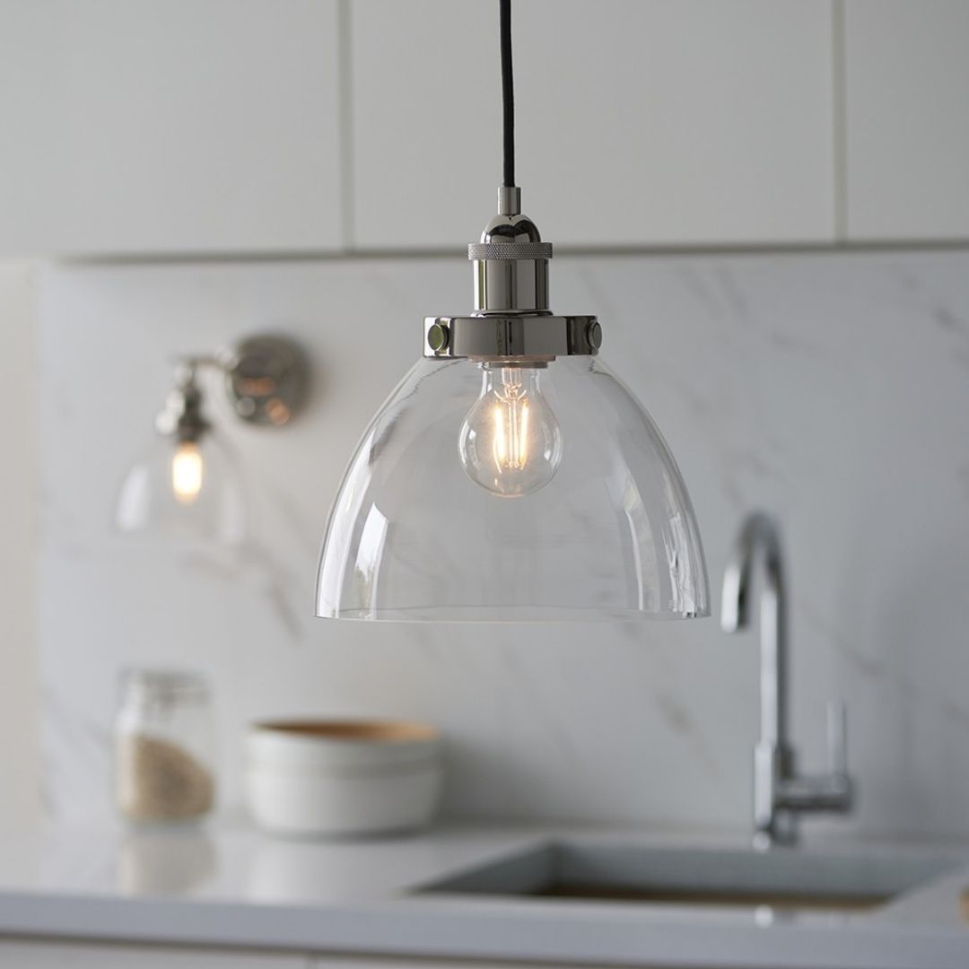 Hansen Polished Nickel & Glass Pendant Ceiling Light