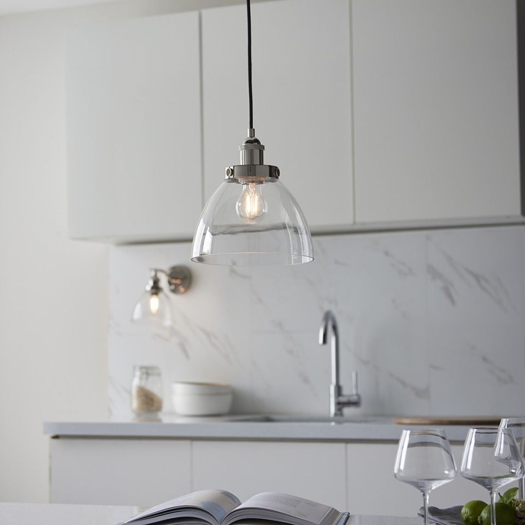 Hansen Polished Nickel & Glass Pendant Ceiling Light