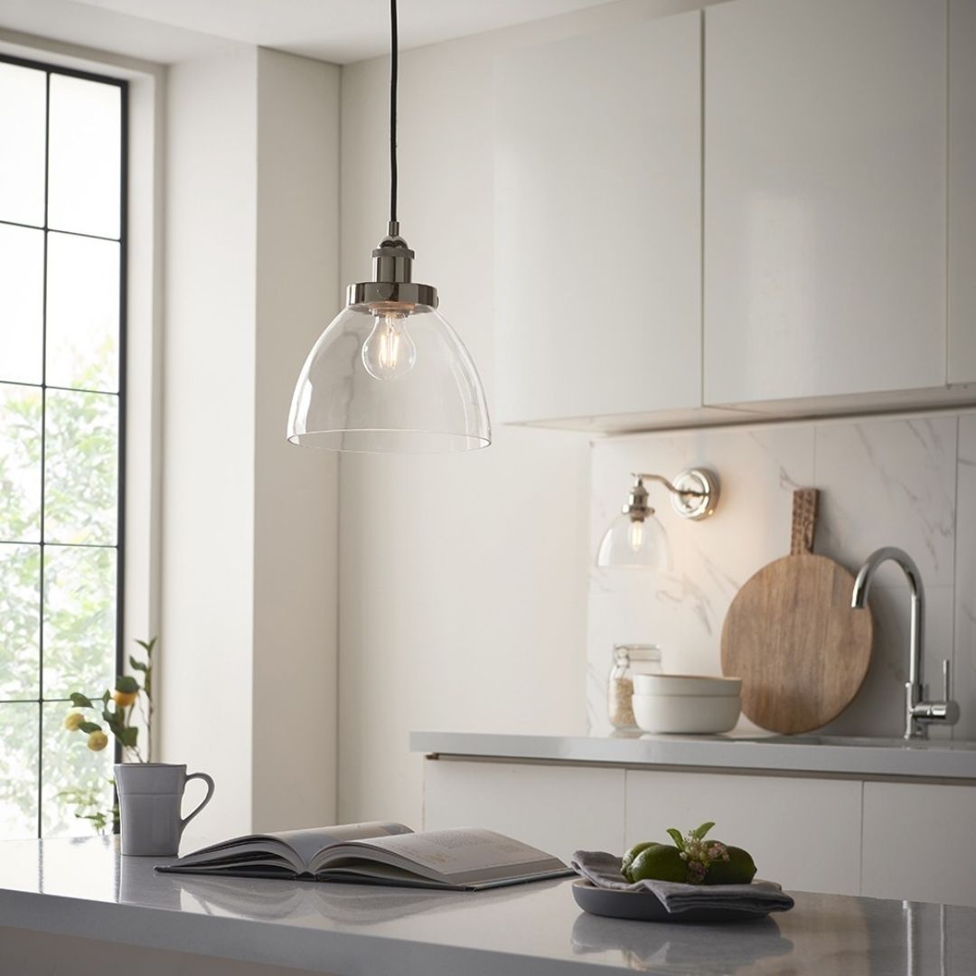 Hansen Polished Nickel & Glass Pendant Ceiling Light