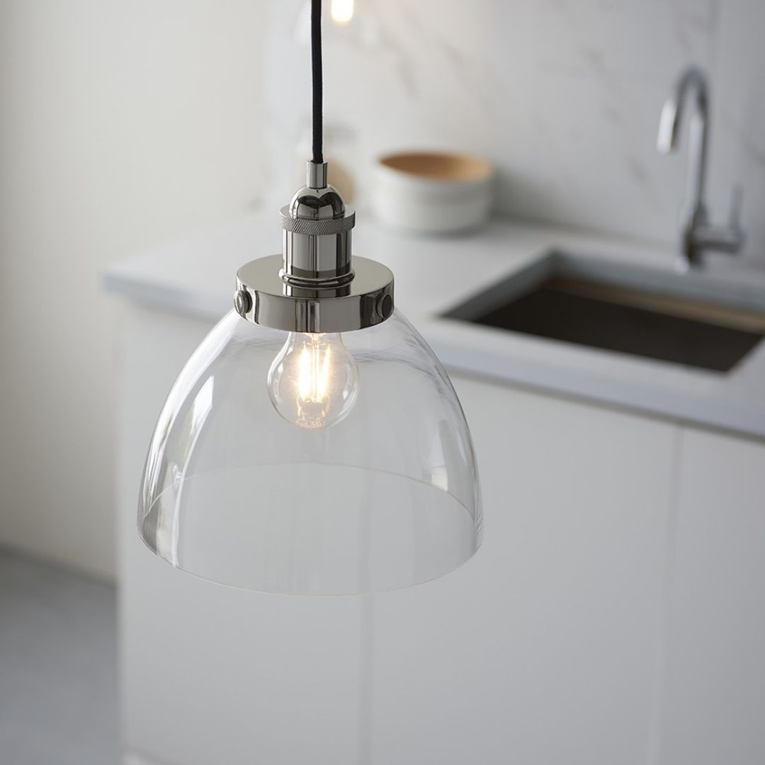 Hansen Polished Nickel & Glass Pendant Ceiling Light